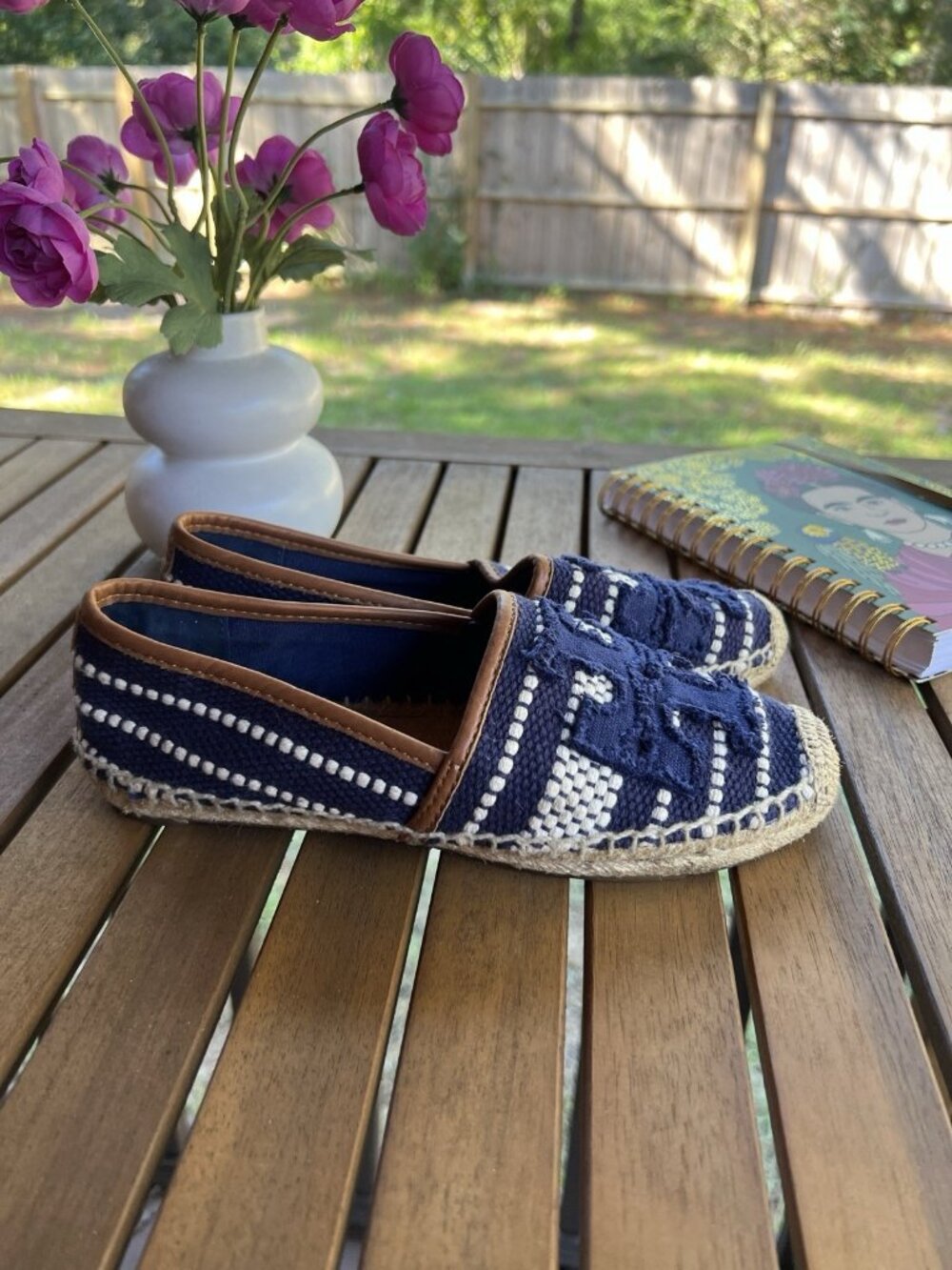 Tory Burch Shaw Logo Canvas Espadrilles Navy White Women’s US 6 - Picture 11 of 11